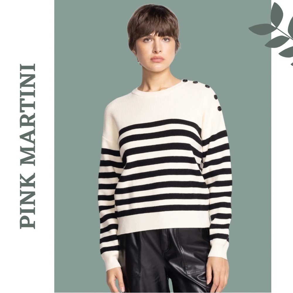Pink Martini Breton Stripe Button Shoulder Sweater XL